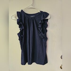 LOFT Women's Dark Blue Ruffle Blouse